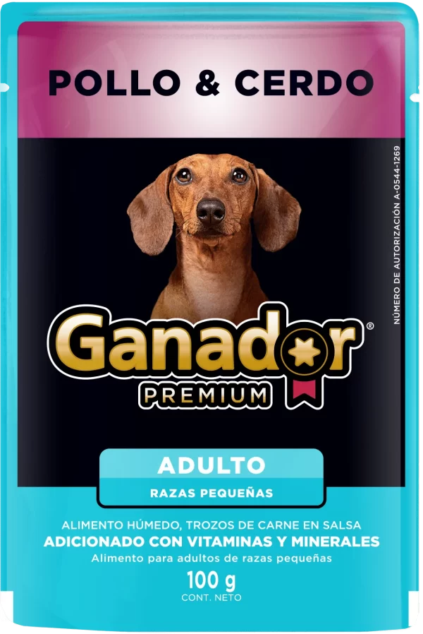 GANADOR PREMIUM SOBRES ADULTO RAZAS PEQUENAS POLLO & CERDO 22 PIEZAS