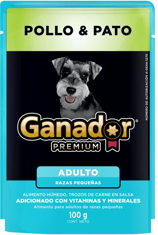 GANADOR PREMIUM SOBRES ADULTO RAZAS PEQUENAS POLLO & PATO 22 PIEZAS